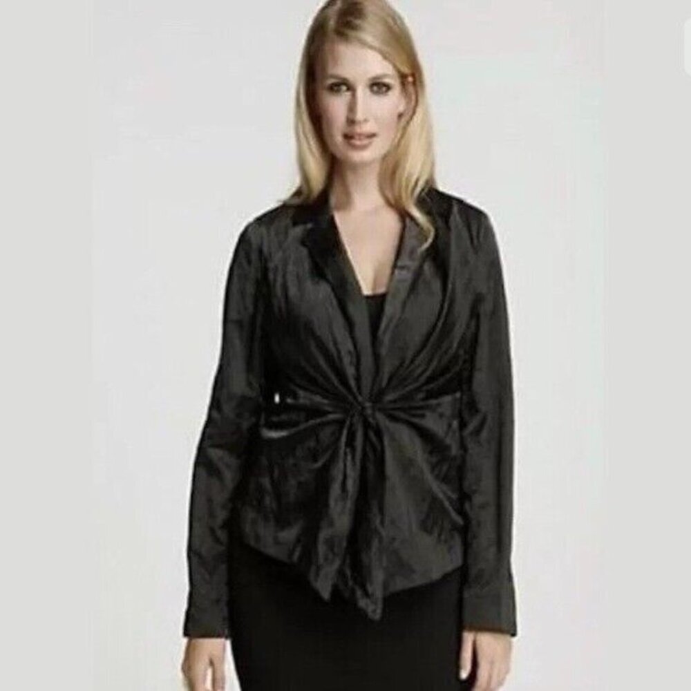 EILEEN FISHER‎ Steel Satin Black Notch Collar Tie-Front Jacket